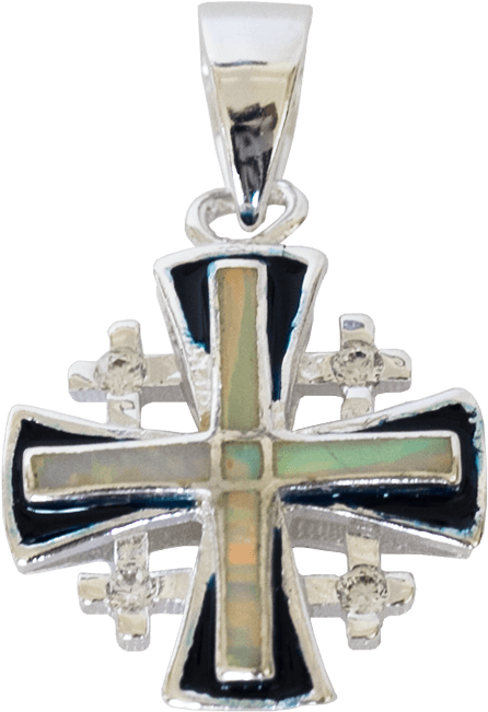 This Sterling Silver Jerusalem Cross Is Set With Synthetic - Silver (650x650), Png Download