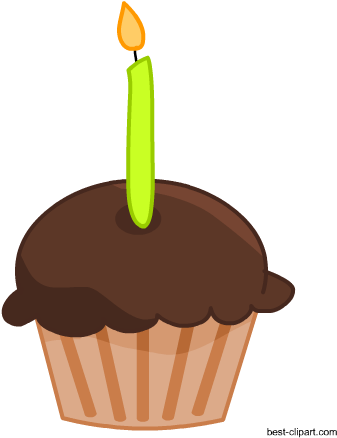 Chocolate Cupcake With Green Candle, Free Clip Art - Cupcake With Candle Clipart (450x450), Png Download