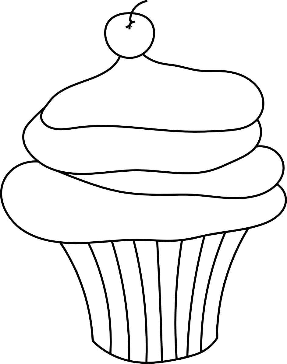 Cupcake Black And White Cupcake Outline Clipart Black - Cupcake Outline Vector Png (942x1196), Png Download