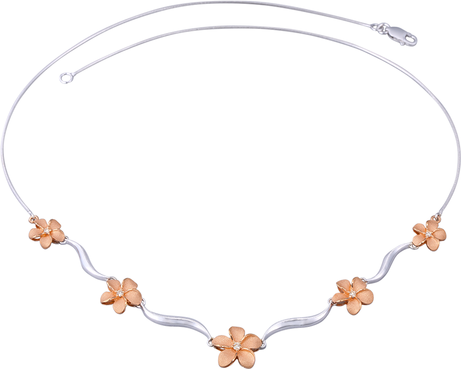 14k Two Tone Plumeria Lei Necklace With 5 Diamonds - Lei (1024x768), Png Download