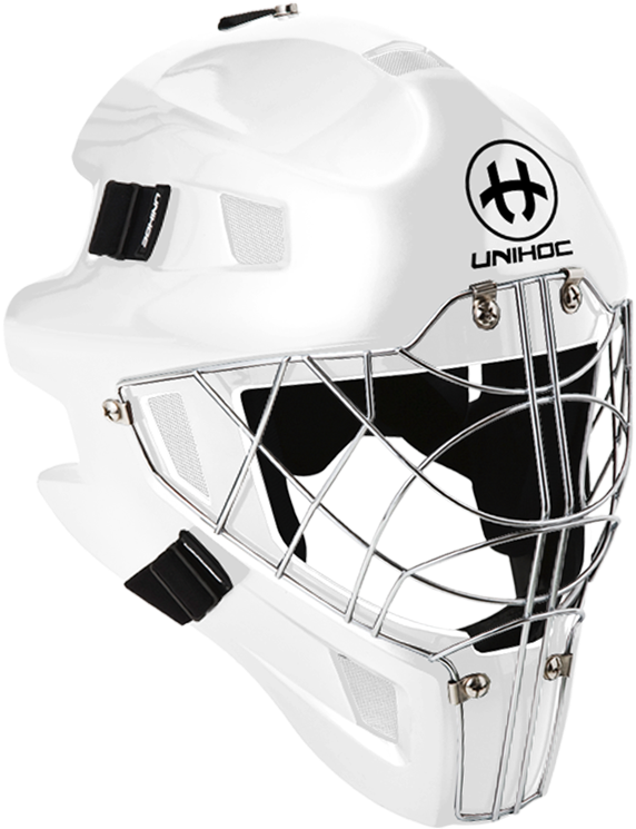 12590 Goalie Mask Unihoc Optima 66 All White - Målvaktshjälm Innebandy (700x815), Png Download