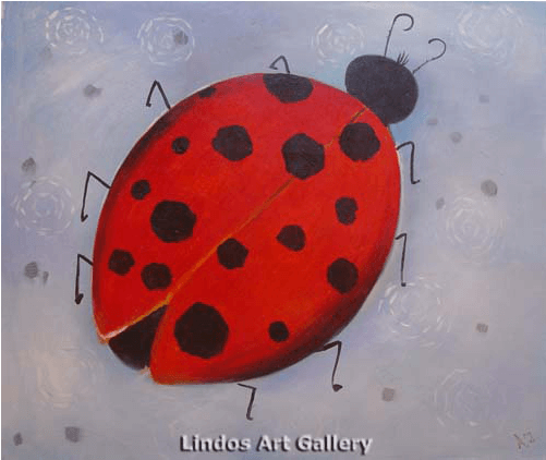 Ladybug Cute Modern Ladybird Oil Painting - Painting (600x600), Png Download