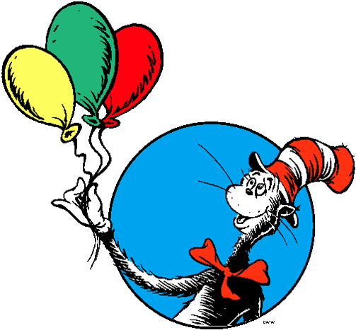 Clipart Stock Dr Seuss Day Png Transparent Images Pluspng - Cat In The Hat With Balloons (511x475), Png Download