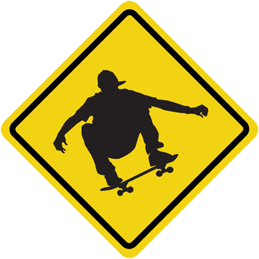 Skater Silhouette Sign Sticker - Goat Road Signs (374x374), Png Download