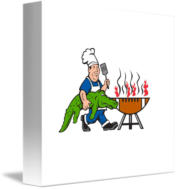 Clipart Royalty Free Barbecue Clipart Weekend - Cafepress Chef Alligator Spatula Bbq Grill Cartoon (606x650), Png Download