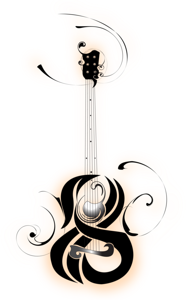 Unique Black Traditional Guitar Tattoo Stencil By B - Transparent Guitar Tattoo Music Design (817x978), Png Download