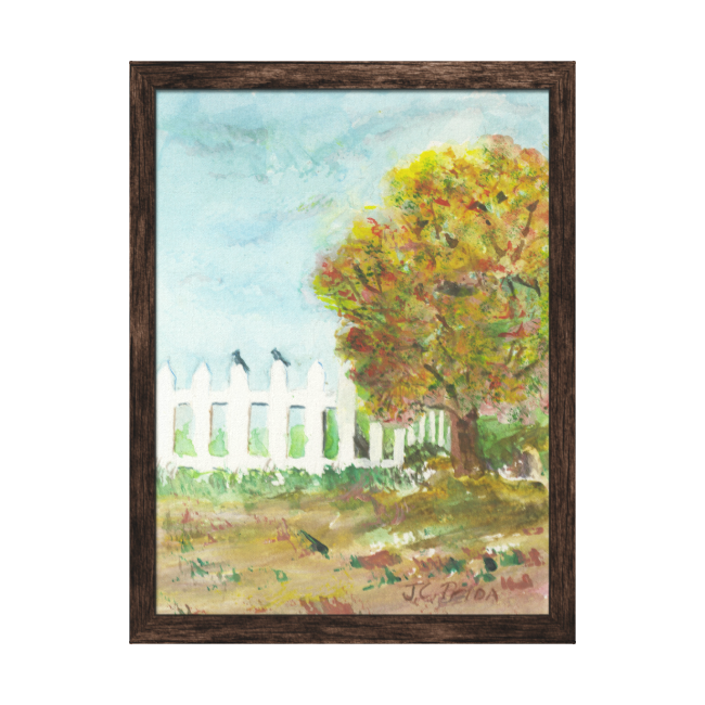 Autumn Tree With Birds Watercolor Print On Canvas Stretched - Canvas Print (650x650), Png Download