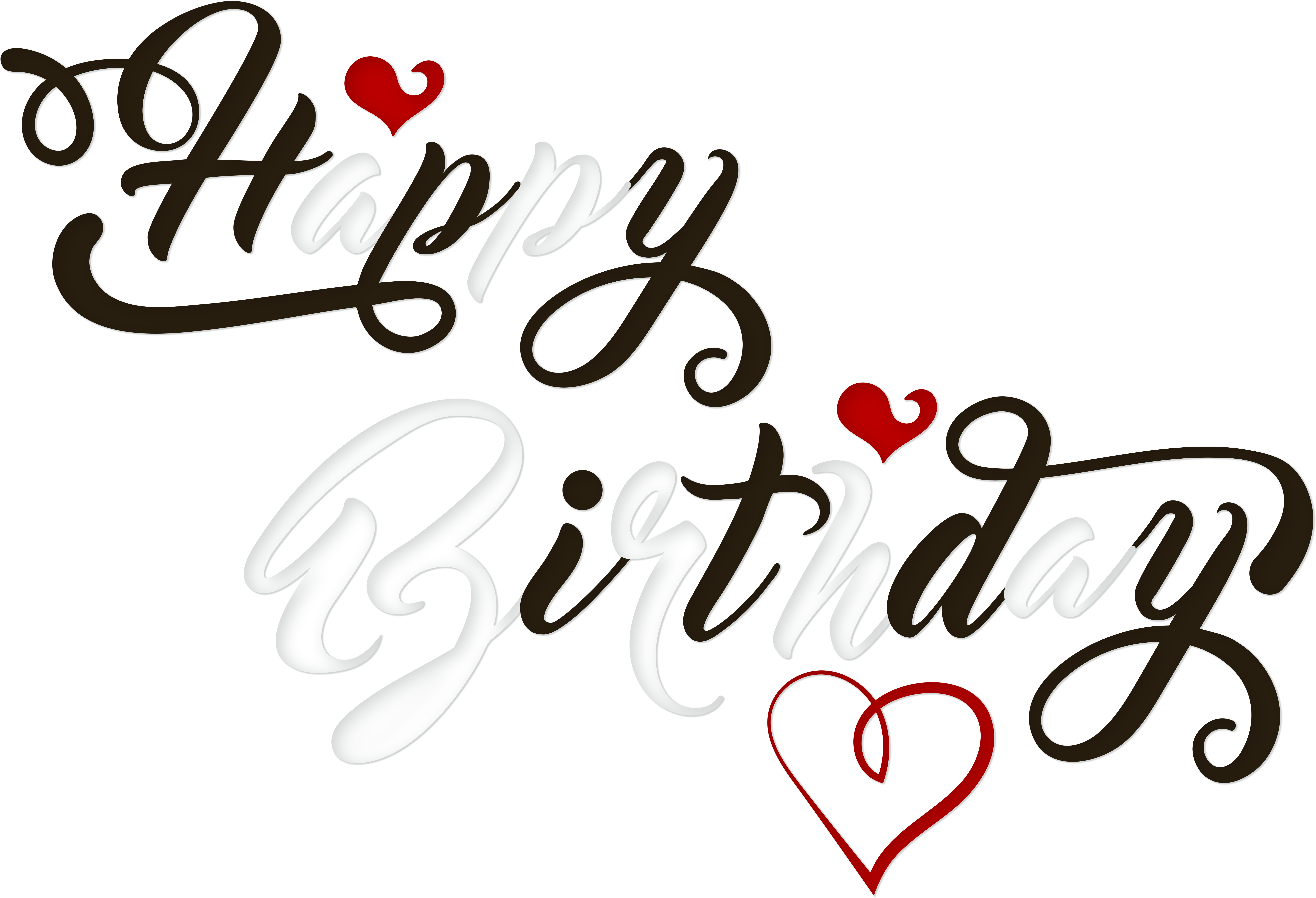 Happy Birthday Black And White Png Transparent Clip - Happy Birthday Text Heart Png (8000x5450), Png Download
