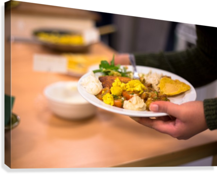 Woman Holding Plate Of Vegan Food Canvas Print - Food (429x344), Png Download