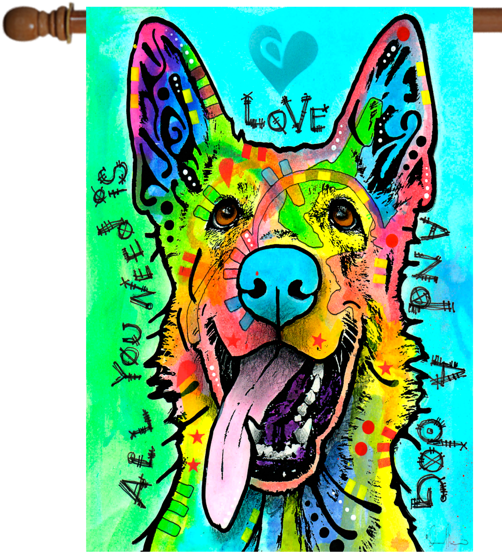 Love And A Dog House Flag - Dean Russo German Shepherd Art (1043x1200), Png Download