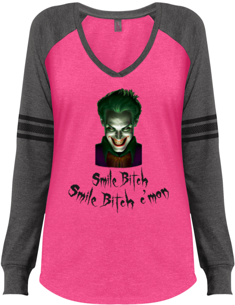 Joker Smile Bitch Ladies' Game Ls V Neck T Shirt (1024x1024), Png Download