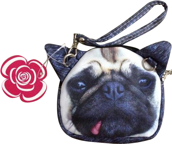 Pug Print Dog Puppy Tan Fawn Black Zip Top Coin Wallet (600x573), Png Download