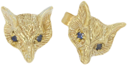 9ct Yellow Gold Fox Mask Earrings With Sapphire Eyes - Colored Gold (800x471), Png Download