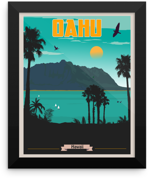 Oahu Hawaii Travel Poster - Hawaii (1000x1000), Png Download