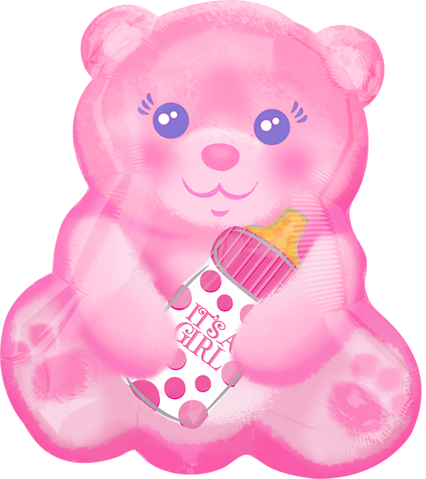 It's A Girl Bear Foil Balloon - Baby Girl With Bottle (600x675), Png Download