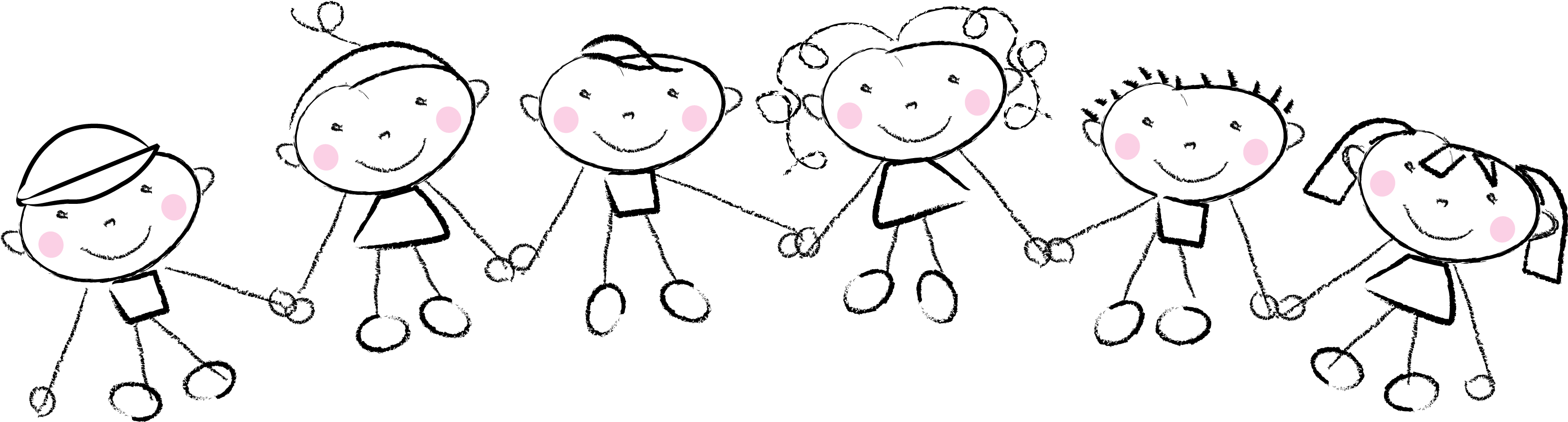 Kids Holding Hands - Daycare Clipart Black And White (3300x892), Png Download