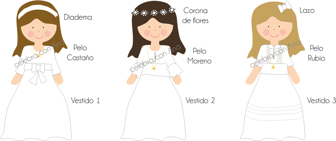 De Vestido , Tres Colores De Pelo (castaño, Moreno - Cartoon (1388x568), Png Download