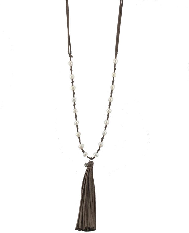 Handmade Pearls On Leather Tassel Necklace, Long Tassel (765x1024), Png Download
