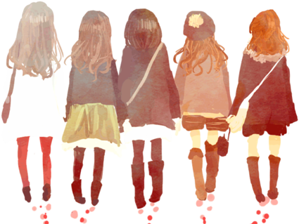 Watercolor Of The Back Of Five Women Walking Away Together, - Sahabat 5 Orang (500x332), Png Download