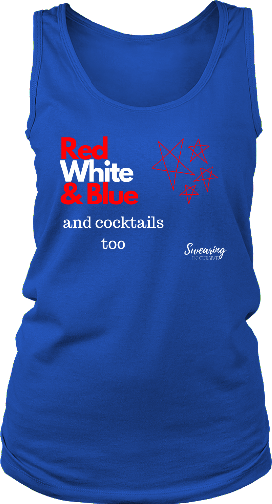 Red White & Blue, And Cocktails Too Tank - White Agency (764x1022), Png Download