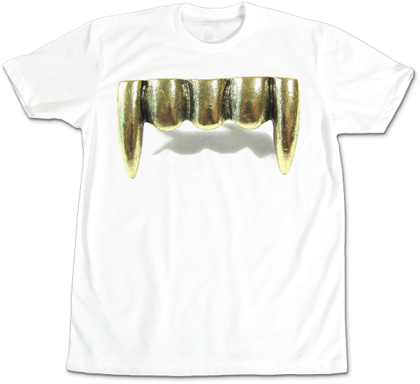 'killa Fangs' T-shirt Hutchla - Vampire Double Ring Adjustable Gold Tone Fangs Spike (600x600), Png Download