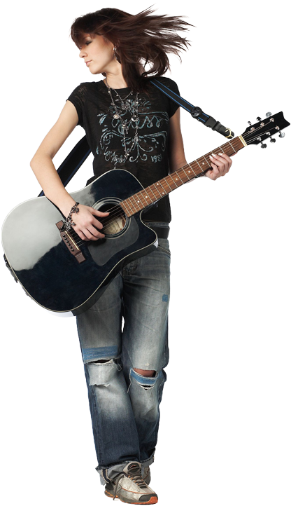 Girl Playing An Acoustic Guitar - Music Girl (422x730), Png Download