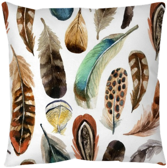 Watercolor Feather Background Pillow Cover - Lunch Napkins Aquarell Feathers (400x400), Png Download