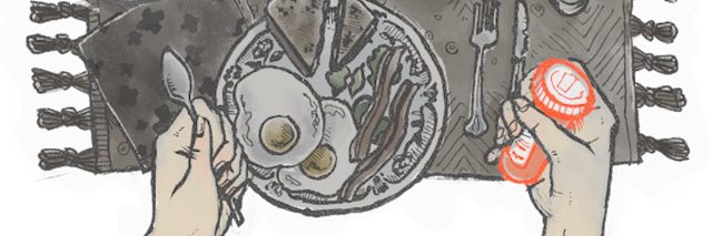 Illustration Of A Person Eating Breakfast And Holding (640x213), Png Download