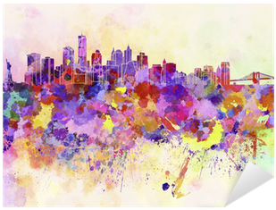 New York Skyline In Watercolor Background Sticker • - Designart - Purple New York Skyline - Cityscape Canvas (400x400), Png Download
