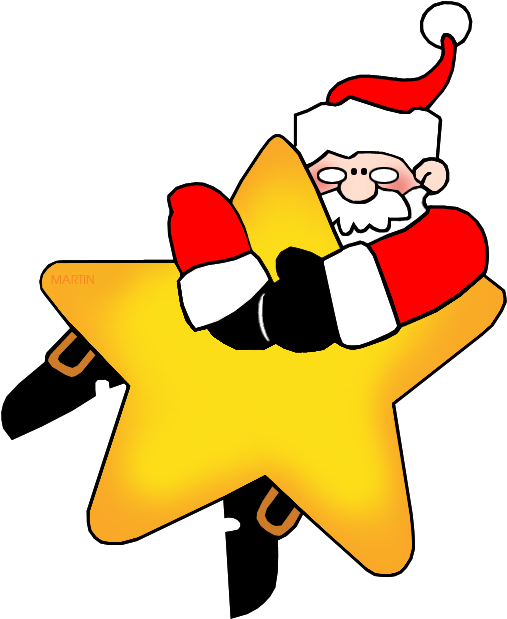 Christmas Clip Art By Phillip Martin, Santa On A Star - Clipart Christmas Star (547x648), Png Download