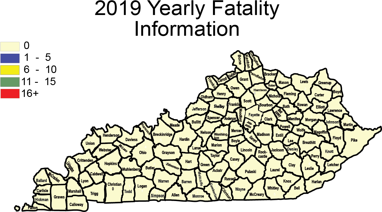 2019 Yearly Map By County - Kentucky (1321x744), Png Download