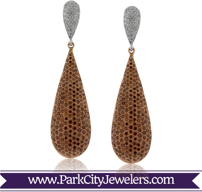 Cognac And White Diamond Pave Drop Earrings (800x800), Png Download