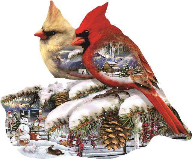 Winter Cardinals - Shaped Puzzle - Sunsout Winter Cardinals (640x640), Png Download