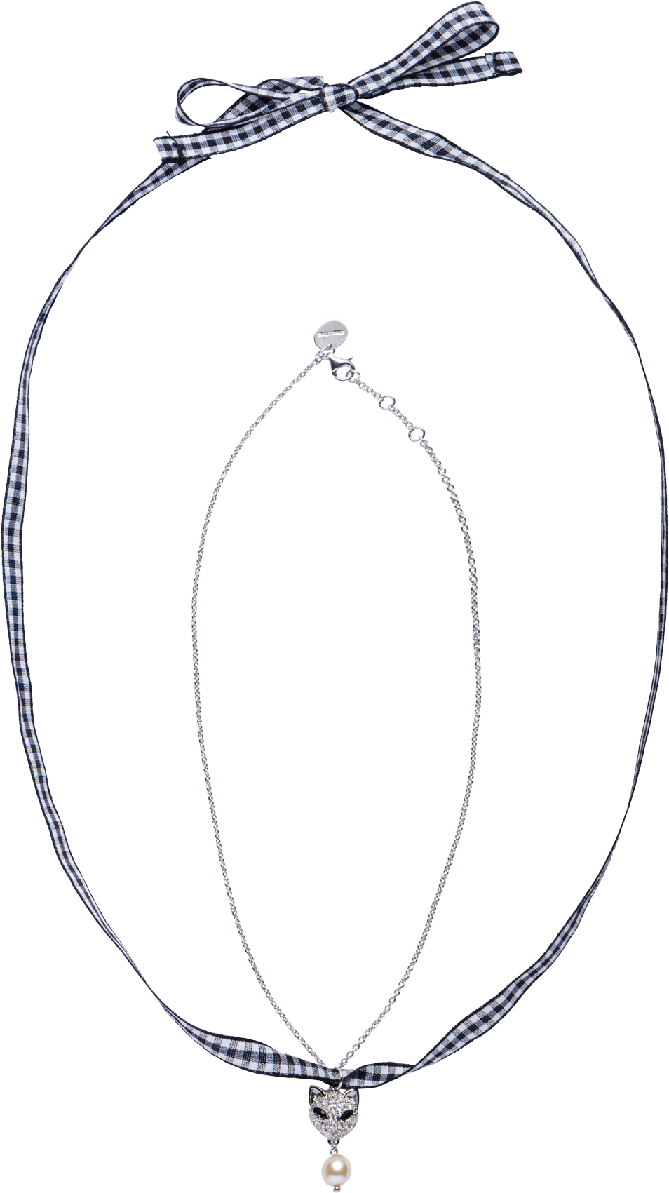 Silver Cat Necklace With Ribbon - Necklace (2400x2400), Png Download