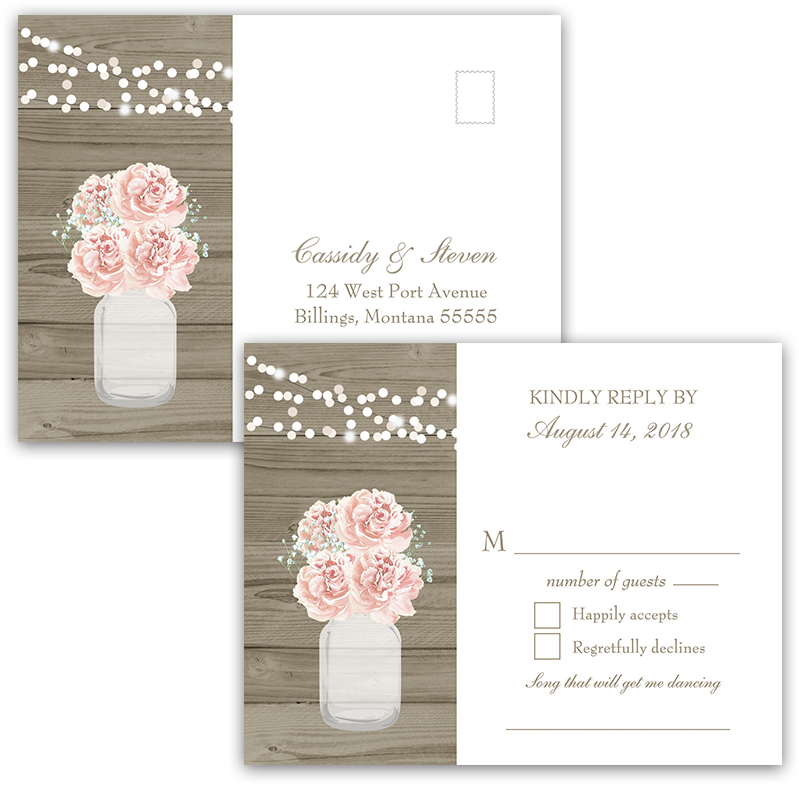 Rustic Mason Jar Blush Floral Wedding Rsvp Postcards - Paper (900x900), Png Download