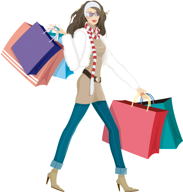 Hand Drawn Cartoon Flat Fashion Shopping Girl Png - Mujer De Compras Png (1024x1059), Png Download