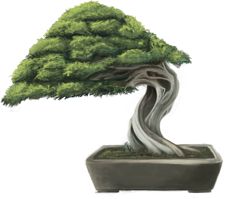 Png Black And White Download Bonsai Tree By Minums - Bonsai Tree Digital Painting (1024x788), Png Download