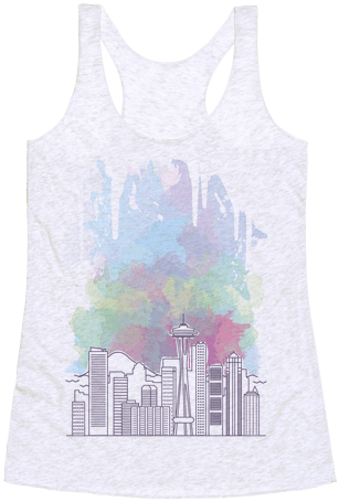 Seattle Graphic Watercolor Cityscape Racerback Tank - Active Tank (484x484), Png Download