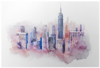 Watercolor Drawing Cityscape Big City Downtown, Aquarelle - Акварельный Нью Йорк (400x400), Png Download
