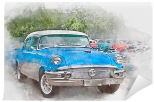 Blue Old Car In Cuba, Watercolor Wall Mural • Pixers® - Watercolor Painting (400x400), Png Download