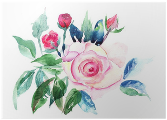 Decorative Roses Flowers, Watercolor Painting Poster - Watercolor Painting (400x400), Png Download