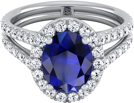 Sapphire Oval Center With Diamond Halo Engagement Ring - Diamond (600x600), Png Download