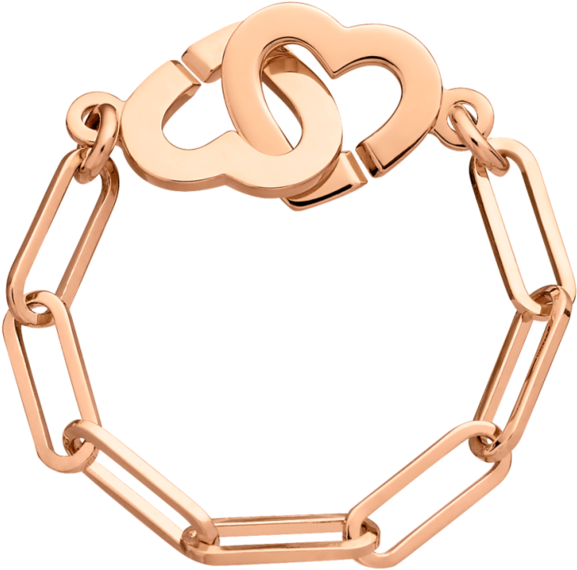 Dinh Van Small Double Coeurs R7 Gold Chain Ring - Or Rosé (580x580), Png Download