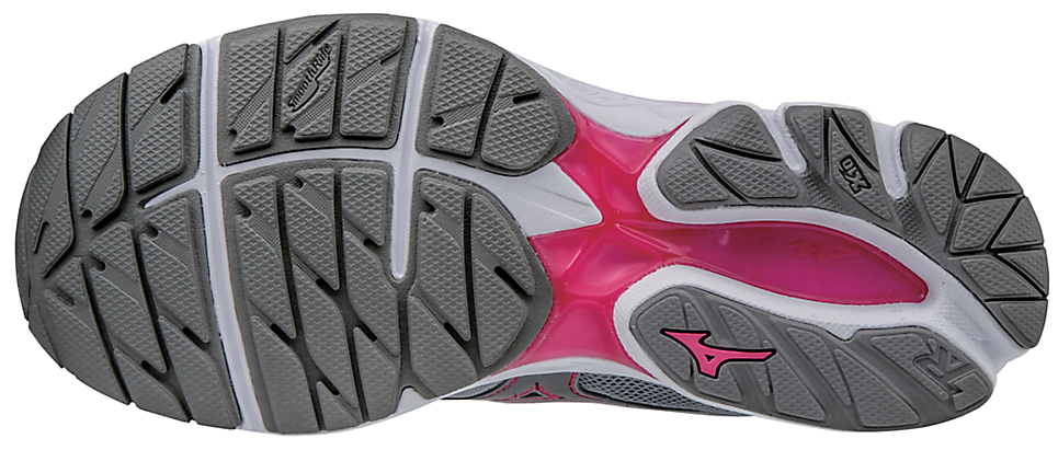 Free - Women's Mizuno Wave Rider 20 Running Shoe Gunmetal/fuchsia (964x600), Png Download