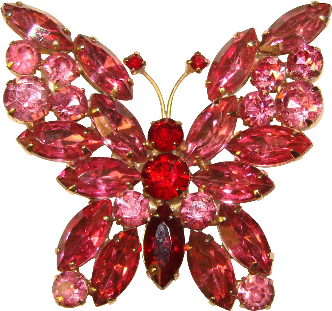 Fabulous Butterfly Pink & Red Rhinestone Large Vintage - Portable Network Graphics (1132x1060), Png Download