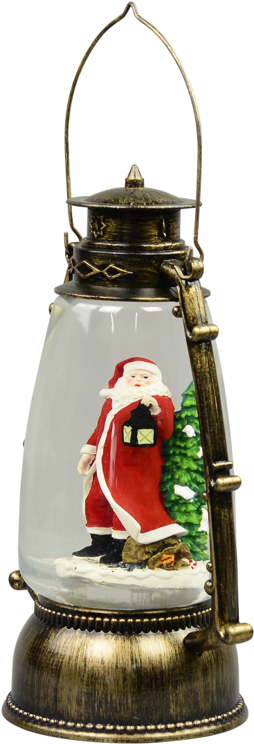 Santa In Antique Look Hurricane Lantern Snow Globe - Brass (770x1200), Png Download