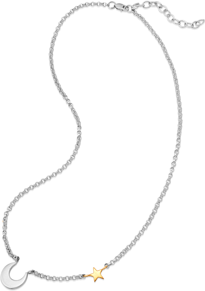 Crescent Gold Star Necklace - Necklace (1520x1020), Png Download