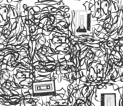 Cassette Tapes Fabric By Babysisterrae On Spoonflower - Black And White Cassette Tape (470x403), Png Download