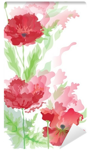 Background With Poppies In Watercolor Effect Wall Mural - Çiçekli Sulu Boya Efekti (400x400), Png Download