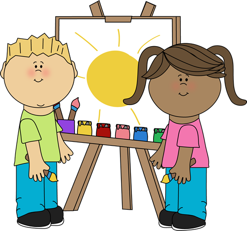 Artist Painting On Easel - Art Kids Clipart (500x466), Png Download